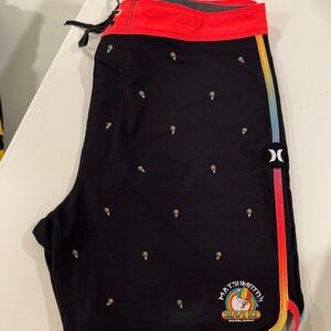 Hurley black snow cone Board Shorts with Red Waistband